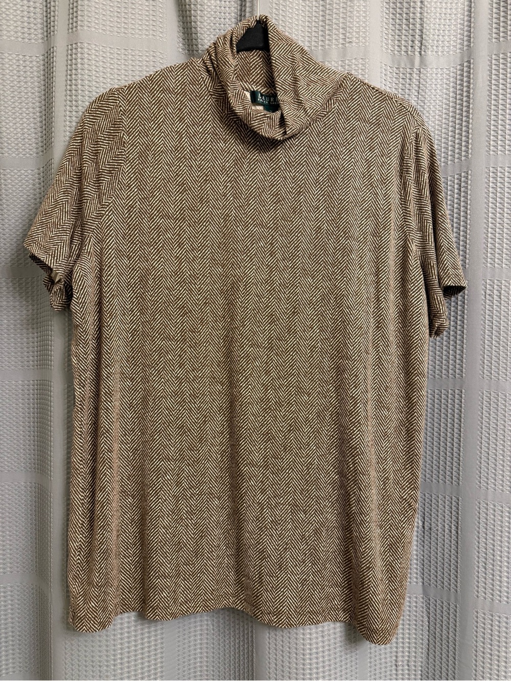 Lauren Ralph Lauren Brown Herringbone Turtleneck Top Plus Size 1X Short Sleeve